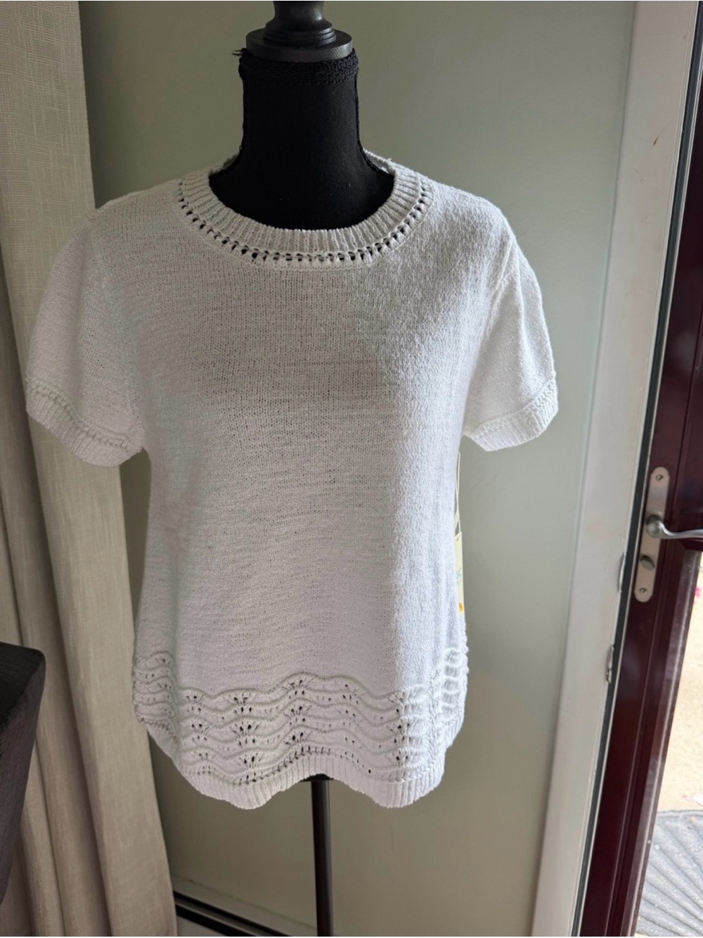 C&C California White Knit Short-Sleeve Pullover